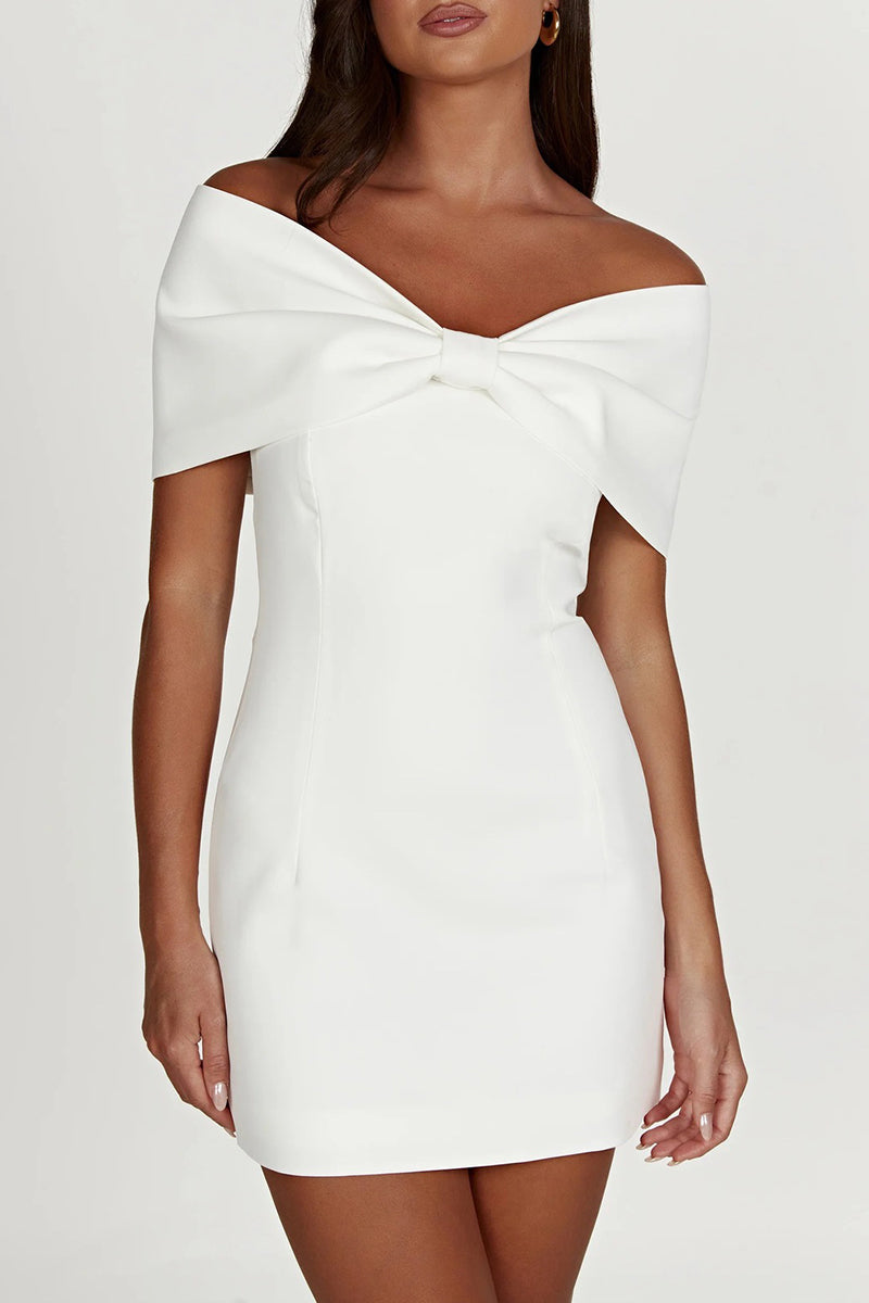 Sexy Solid With Bow Off the Shoulder Wrapped Skirt Dresses