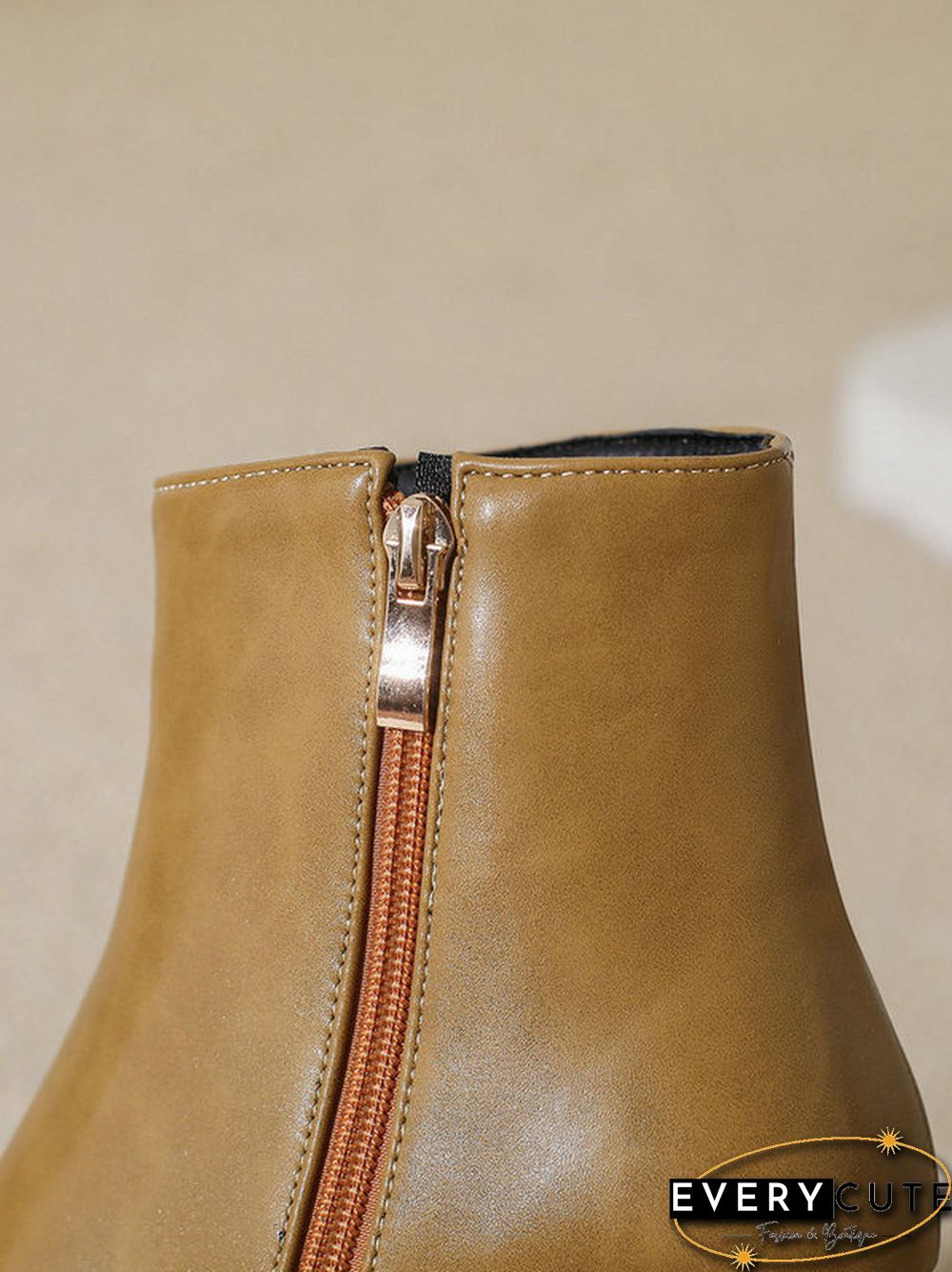 Round-Toe Split-Joint Zipper Boots Pumps