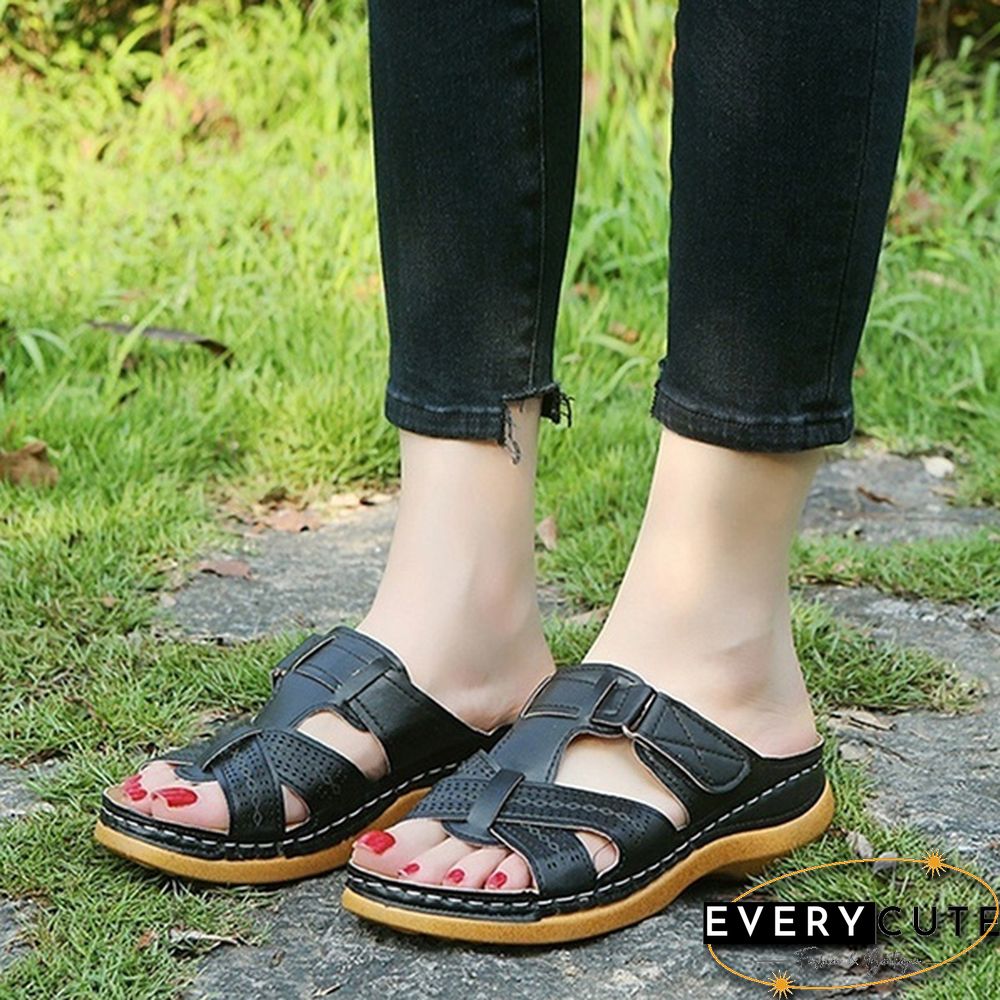 Women Open Toe Sandals Female Buckle Strap Vintage Anti-slip Breathable Slippers