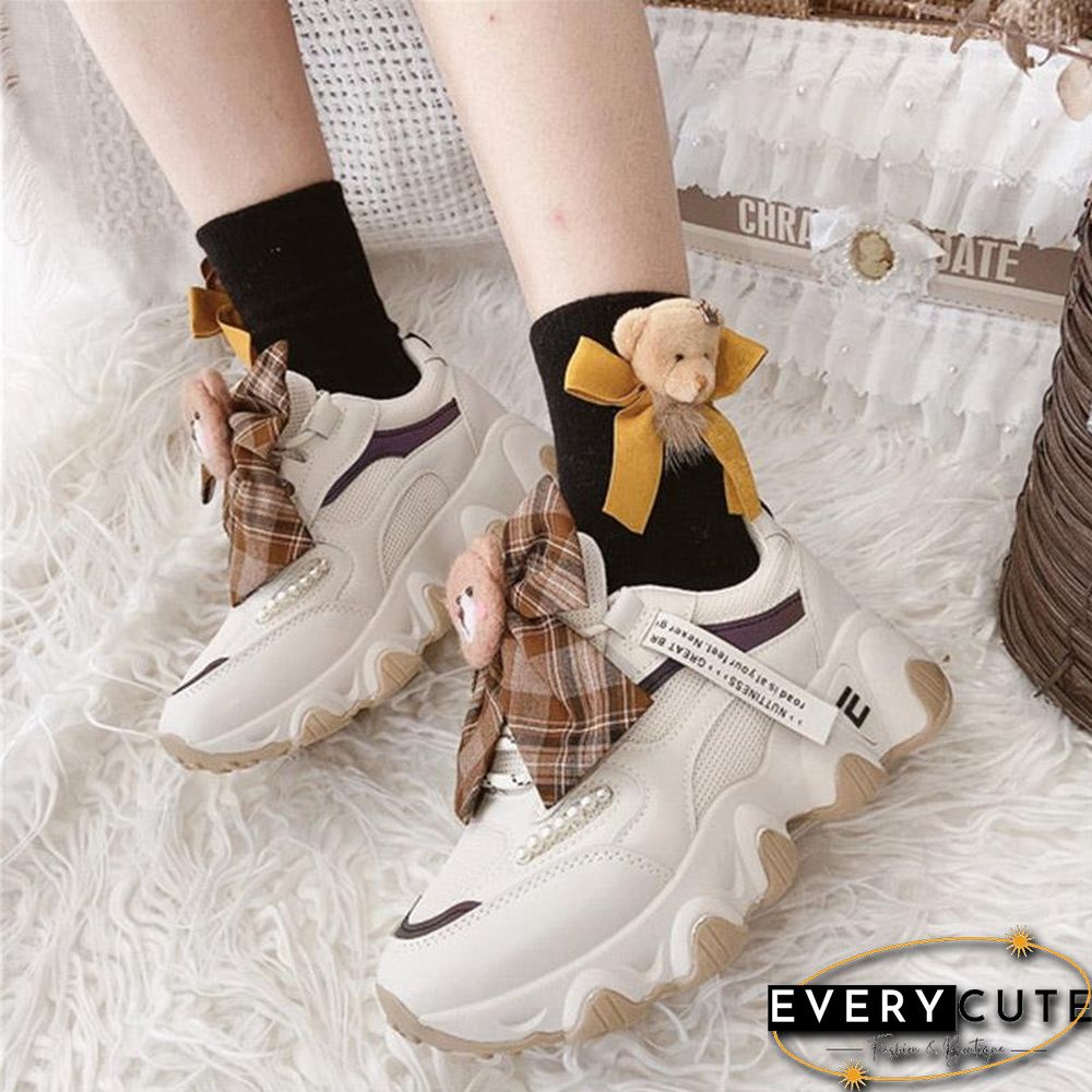 Sweet Bear Cartoon Bow Lace Up Sneakers