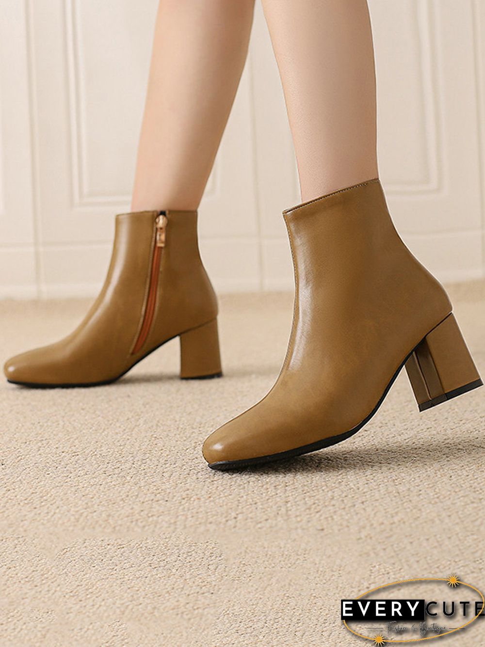 Round-Toe Split-Joint Zipper Boots Pumps