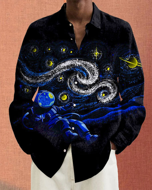 Men's Long Sleeve Starry Night Casual Shirt