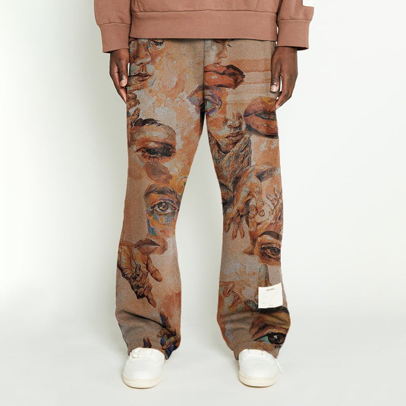 Men's Fashion Printing Mid-waist Loose Wide Leg Pants