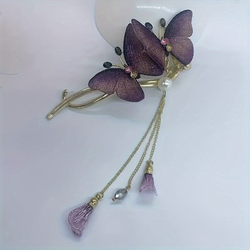 1pc Girl Chinese Style Tassel Butterfly Hair Pin, Hair Accessories Suitable For Daily