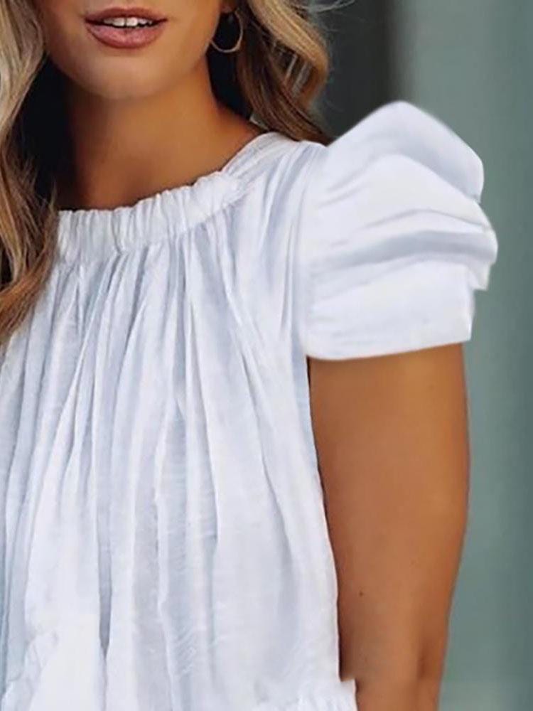 Loose Short Sleeve Round Neck Ruffles Blouses