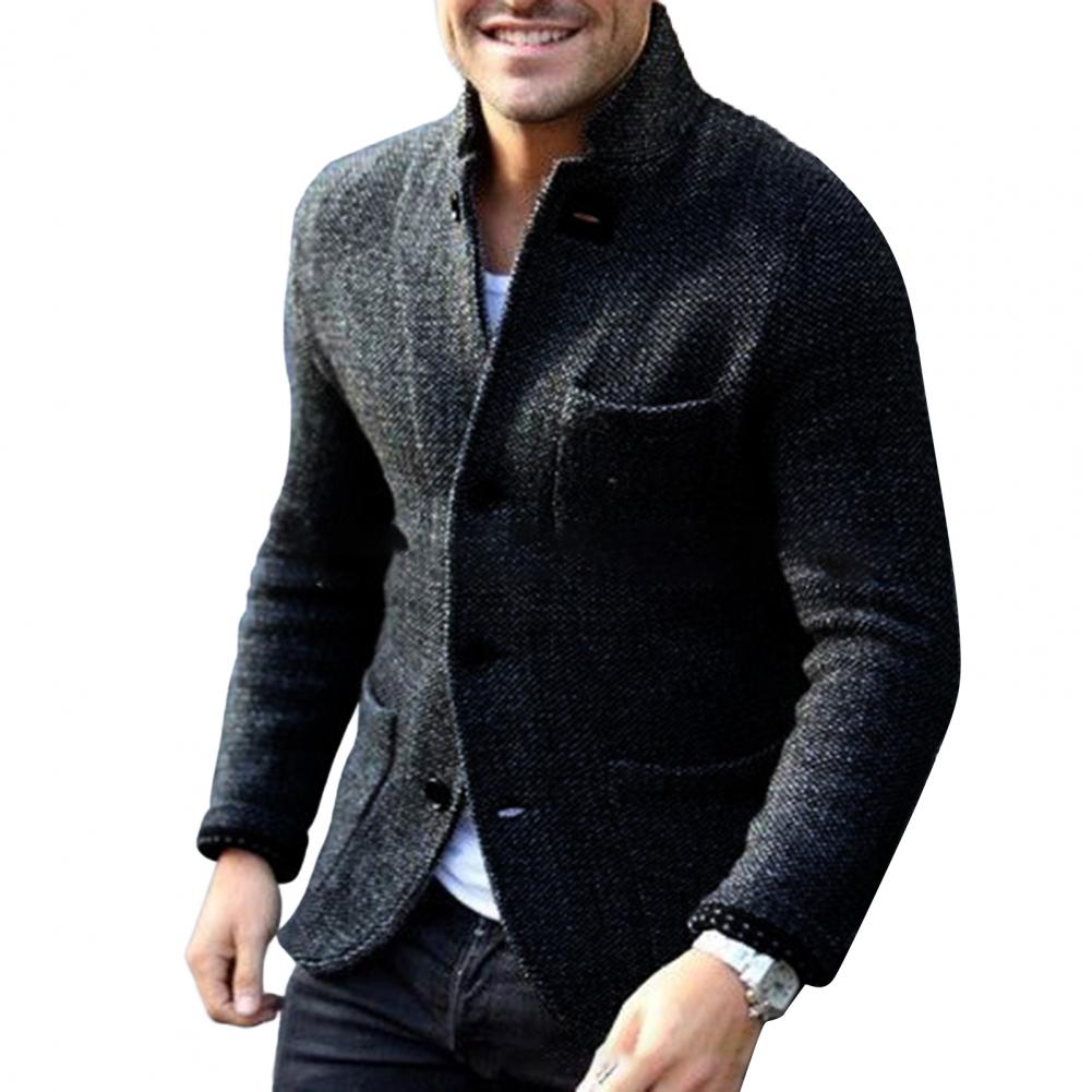 Men's Cardigan Fashion Solid Color Thickened Stand Collar Slim Outerwear