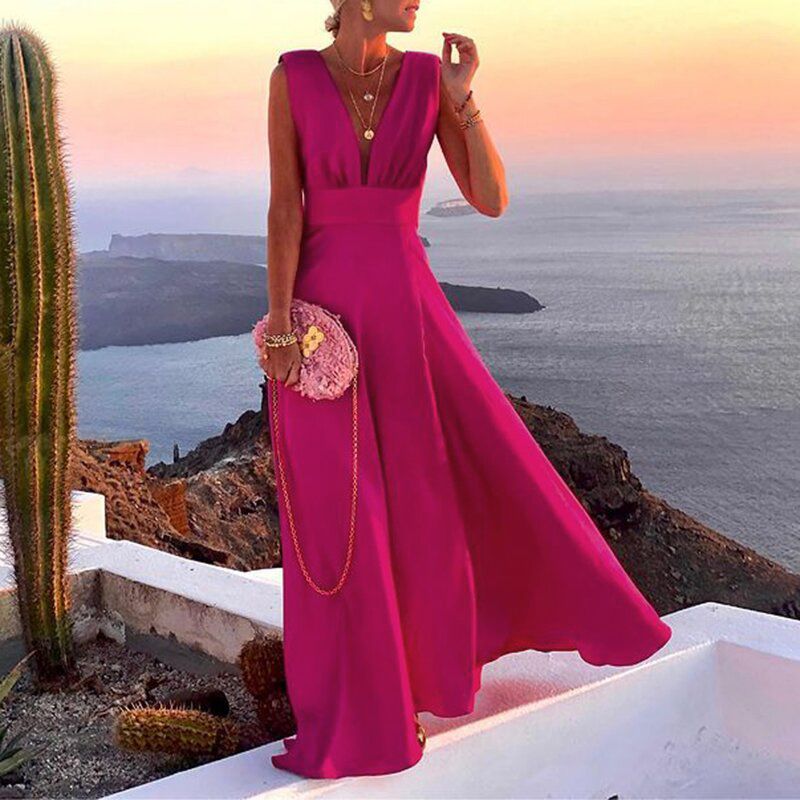 Sexy Cutout Sleeveless Beach V Neck Halter Vacation Dresses