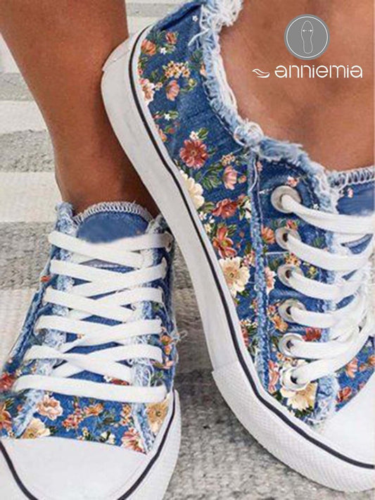 Floral Print Soft Sole Casual Canvas Shoes G145