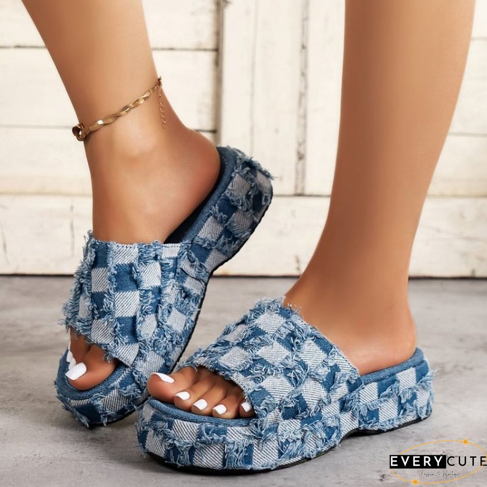 The cowboy blue Casual Patchwork Round Comfortable Wedges Shoes