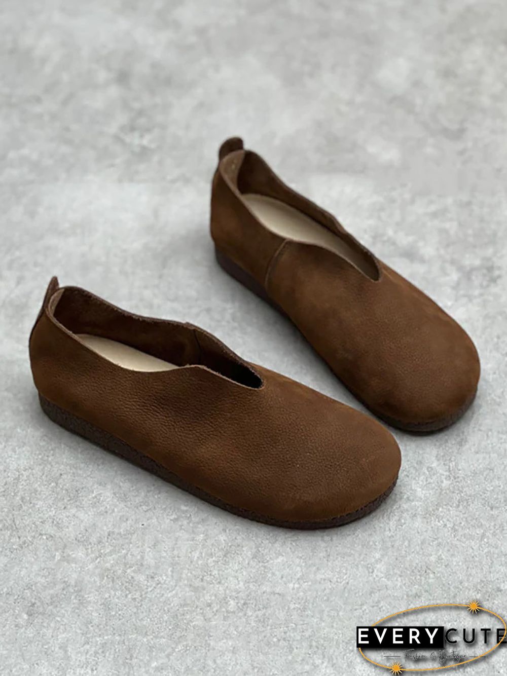 Women Casual Solid Genuine Leather Soft Flat Shoes