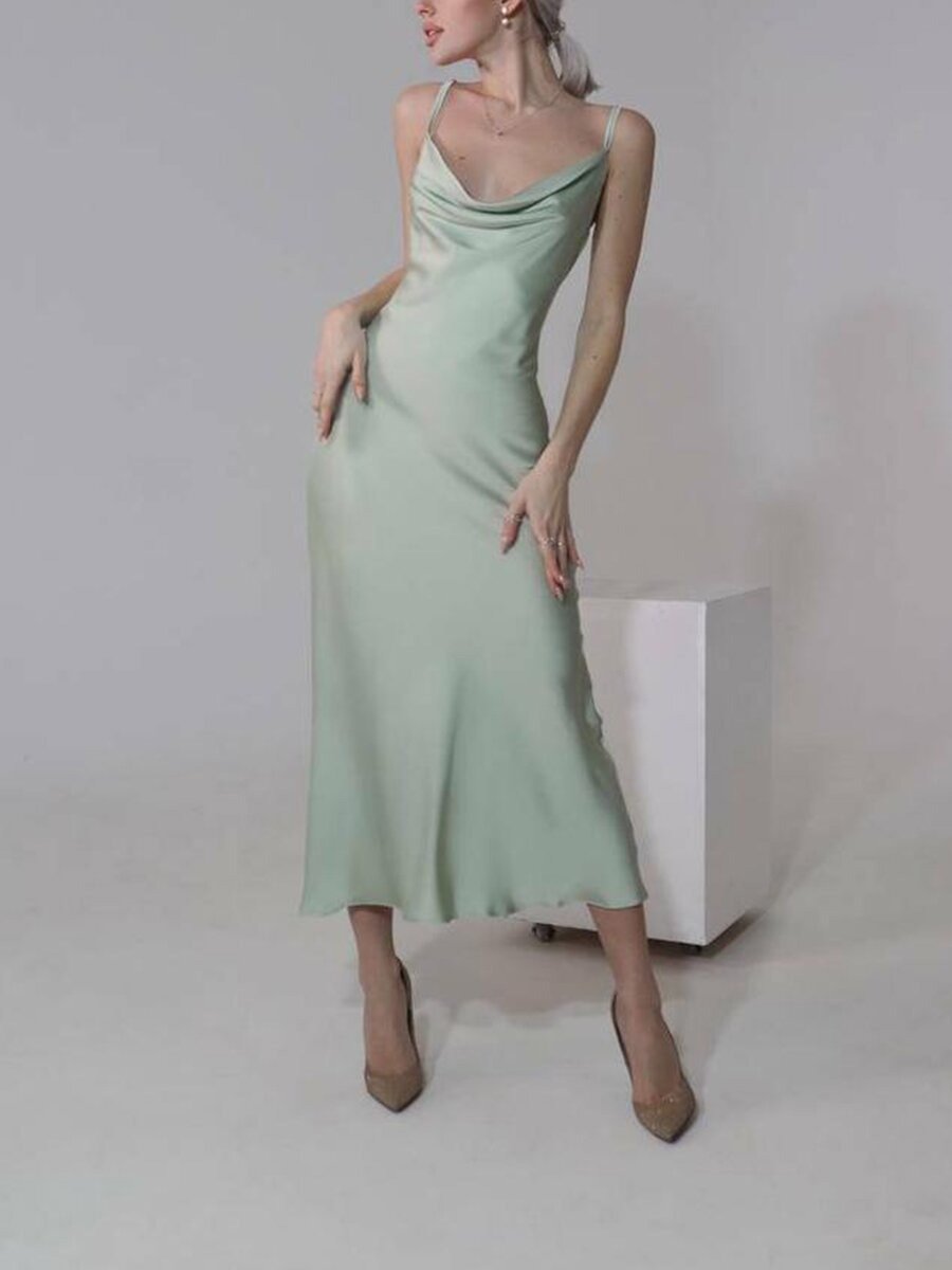 Long Elegant Satin Sling Slim-fit Dress