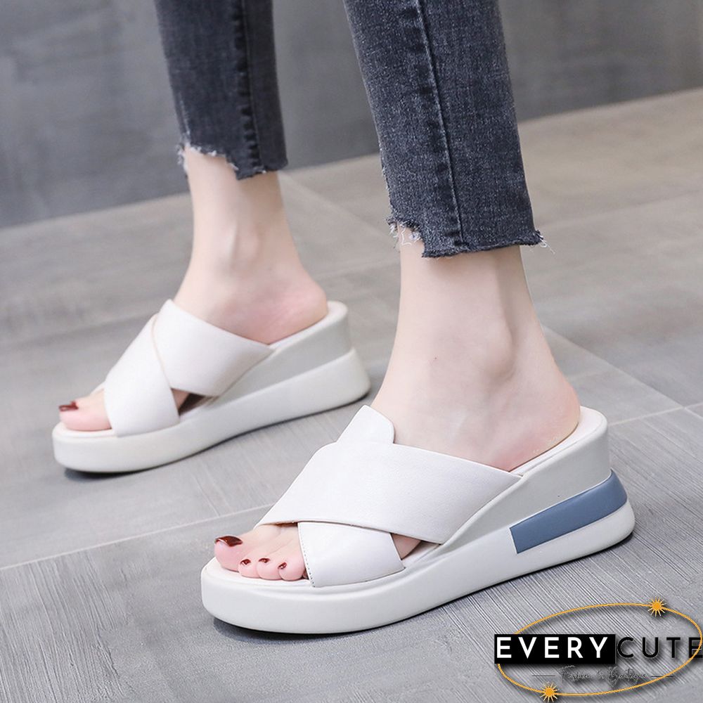 Summer Wedge Shoes For Women Sandals Solid Color Open Toe High Heels Casual Ladies Buckle Strap Fashion Female Sandalias Mujer