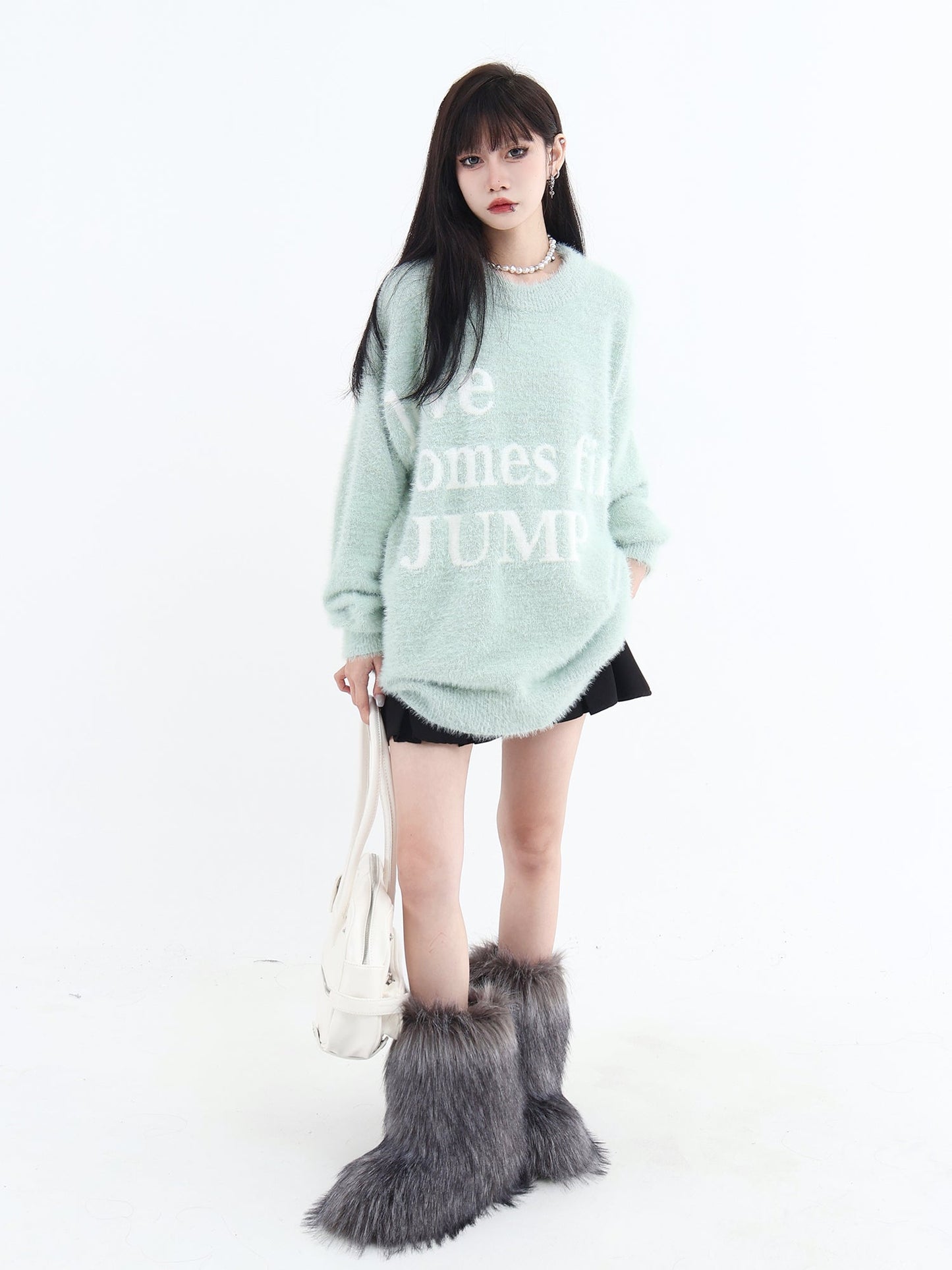 JUMPNEXT Letter Logo Jacquard Knit Crewneck Long Sleeve Sweater