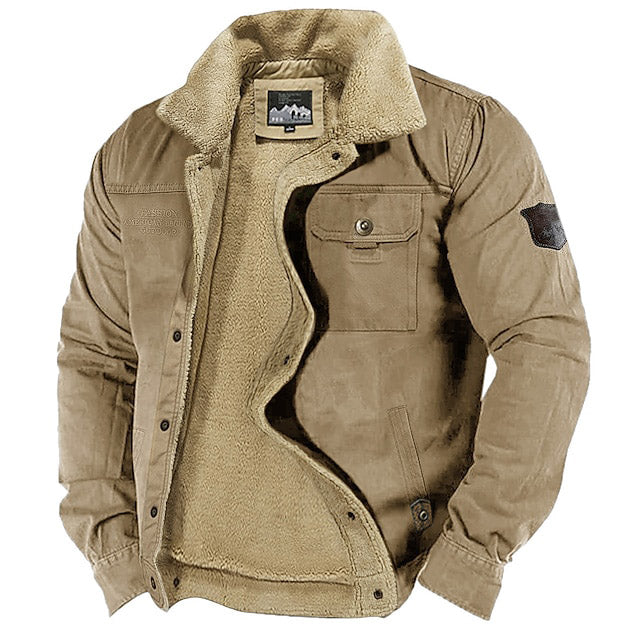 Men's Outdoor Thick Fleece Pocket Shearling Jacket Coat