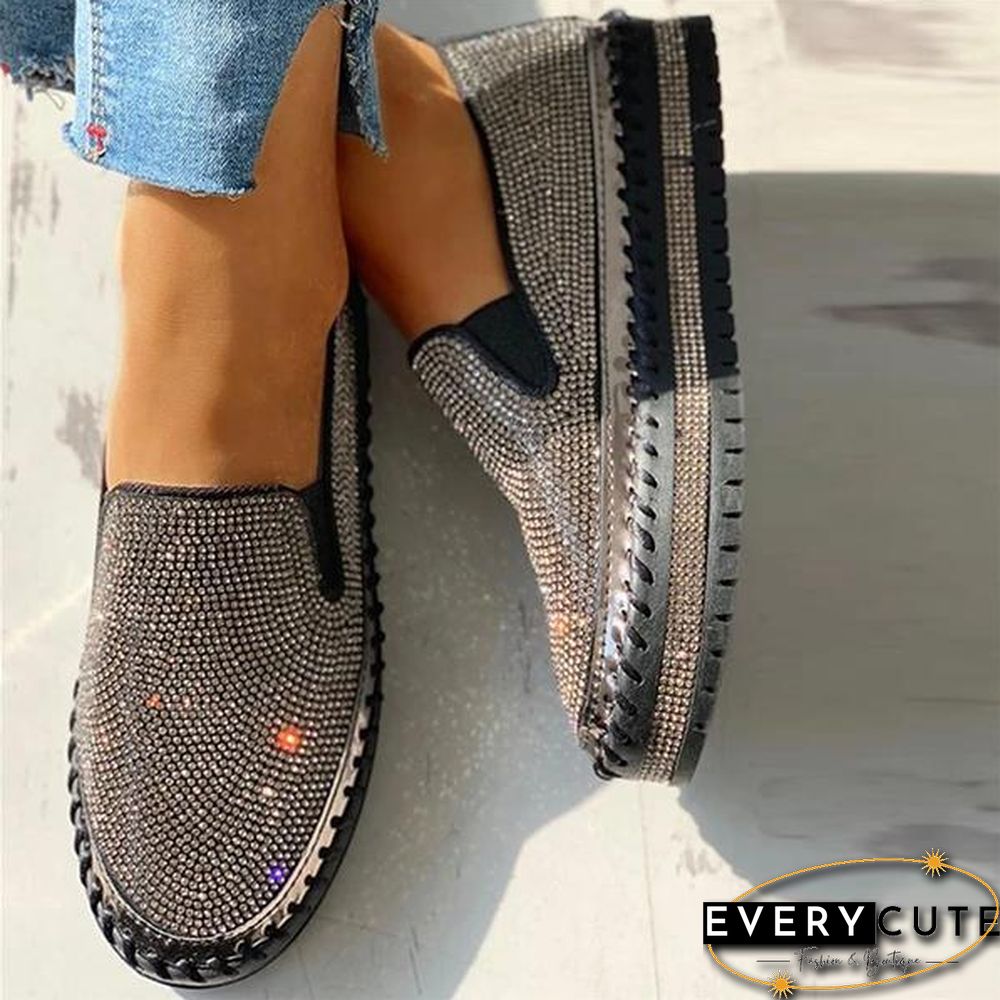 Women Casual Fashion Rhinestone Slip-on Loafers/ Sneakers