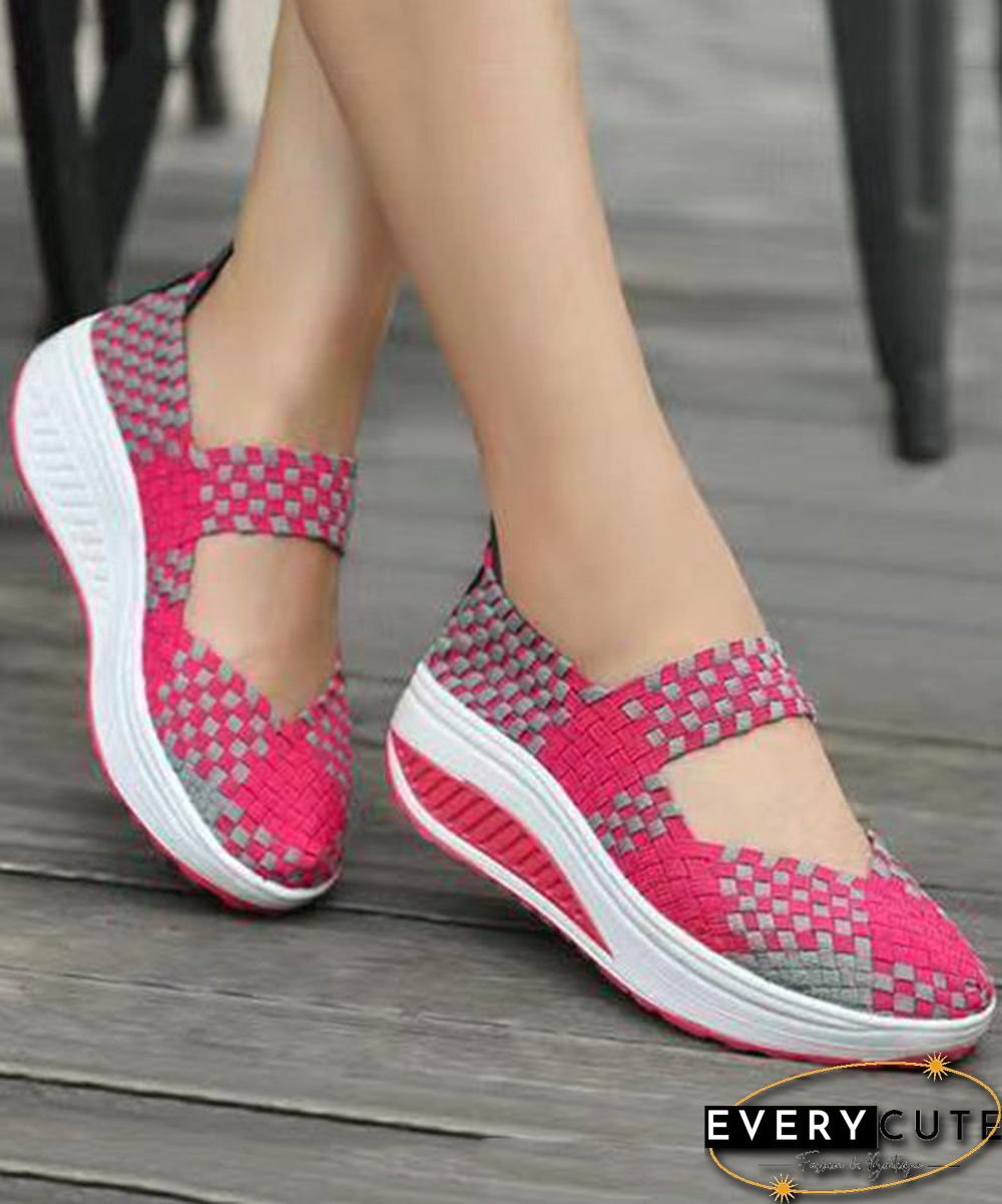 Black Casual Knit Fabric Art Splicing High Wedge Heels Shoes