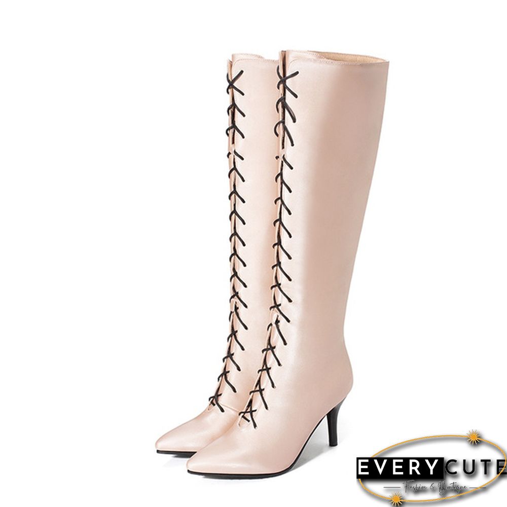 New Women's Sexy Pointed Toe Front Lace-Up High Heel Stiletto Stretch Over The Knee High Boot