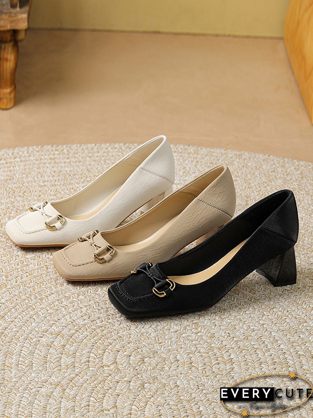 Shallow Cut Split-Joint Square-Toe Pumps