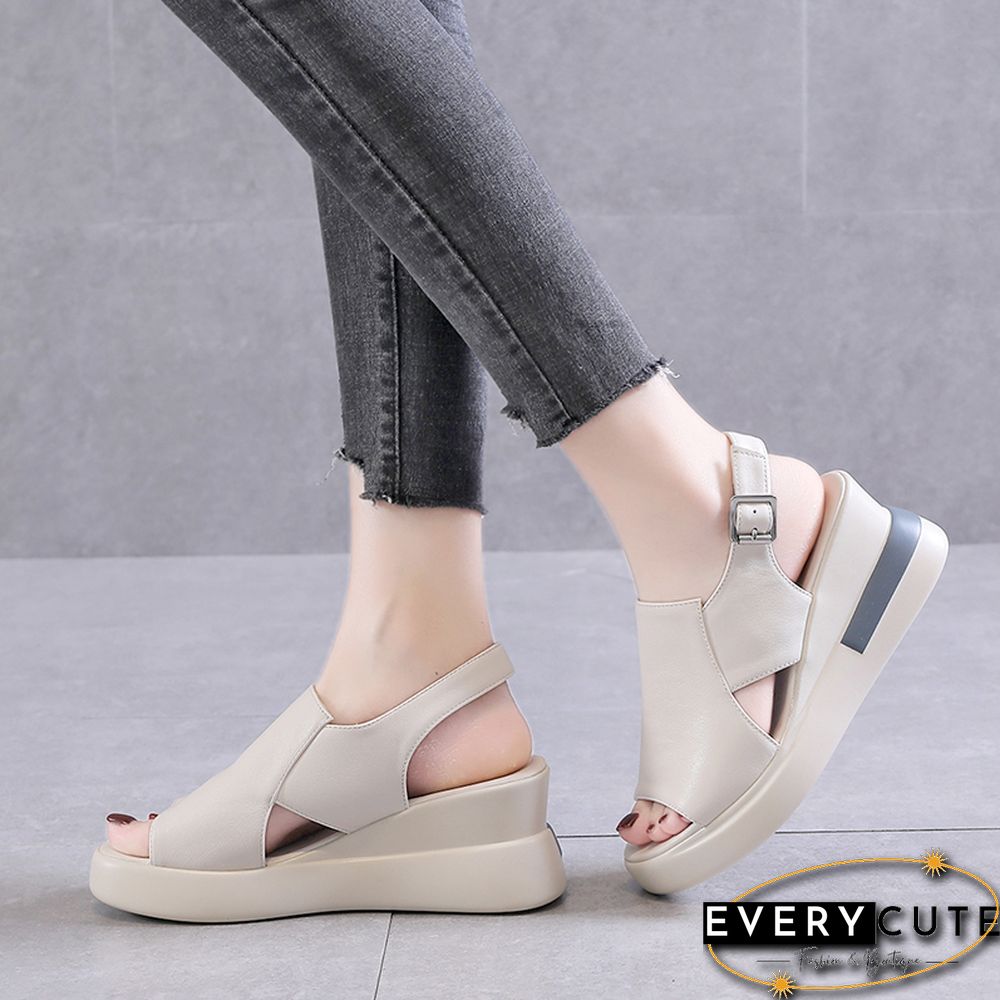 Summer Wedge Shoes For Women Sandals Solid Color Open Toe High Heels Casual Ladies Buckle Strap Fashion Female Sandalias Mujer