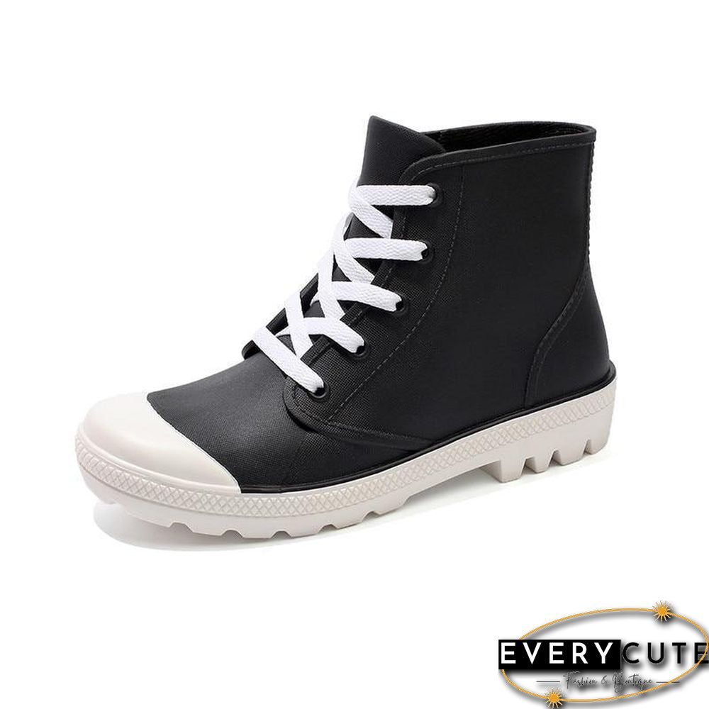 Women Rainboots Lace-up Waterproof Girls Ankle Boots PVC Anti-slip Spring Autumn Rain Shoes Woman Fashion Botas Mujer