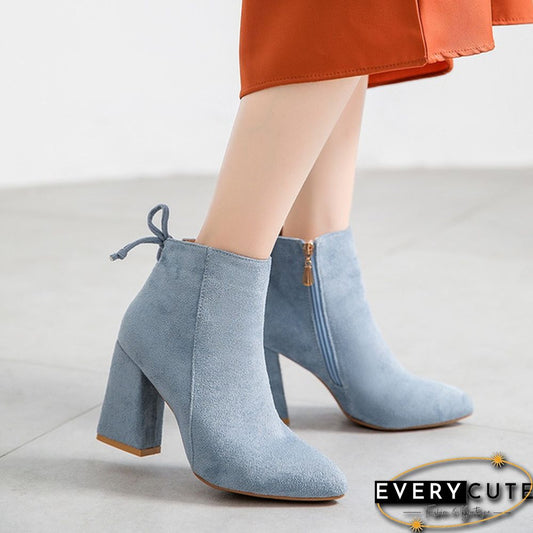 Winter Boots Short Boots Suede Ankle Boots Thick Heel Boots Solid Color Women Shoes Pump Boot