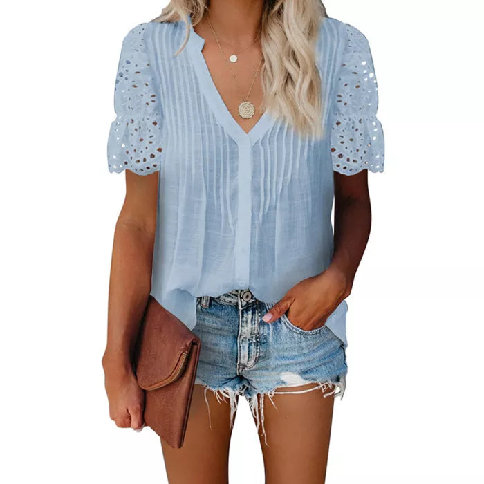 Women's Top V-Neck Lace Casual Fashion T-Shirt