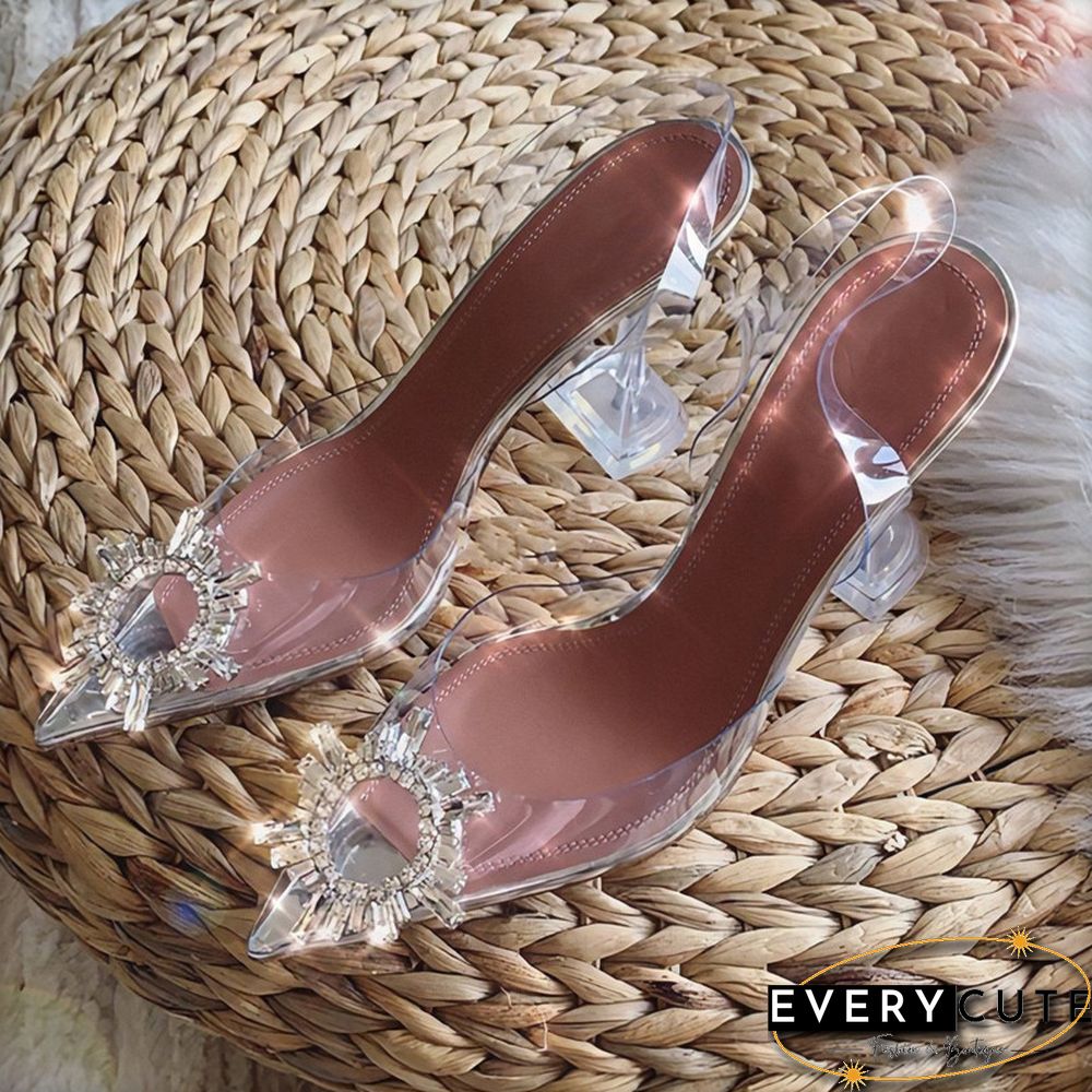 Transparent PVC Sandals Women Pointed Clear Crystal Cup High Heel Stilettos Sexy Pumps Summer Shoes Peep Toe Women Pumps Size 43