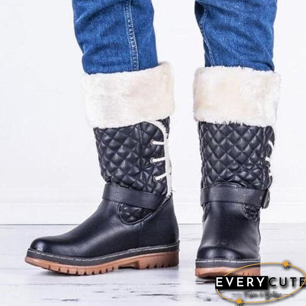 Women's Winter Furry Mid-Calf Snow Boots Plus Size Shoes