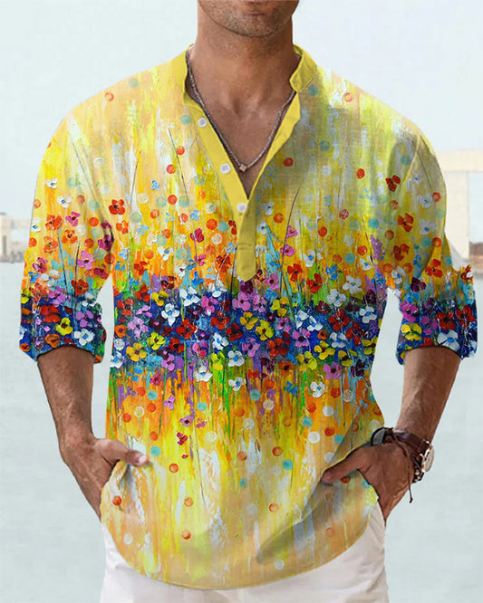 Men's Fashion Art Floral Long Sleeve Shirt