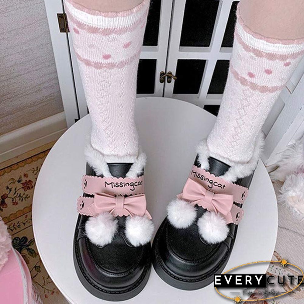 Platform Bow Knot Plush Lolita Mary Janes Shoes