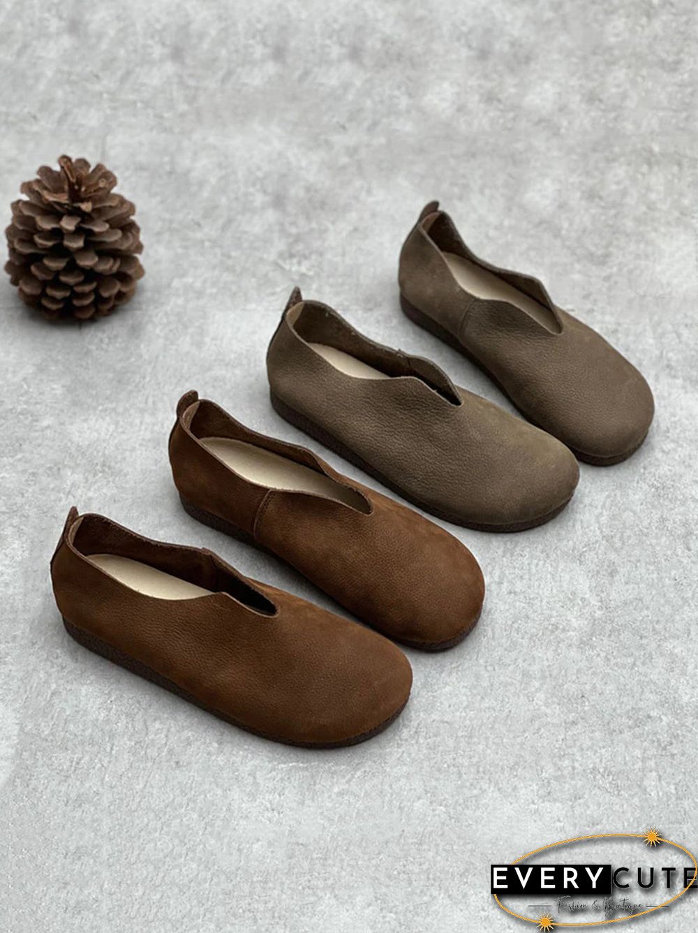 Women Casual Solid Genuine Leather Soft Flat Shoes