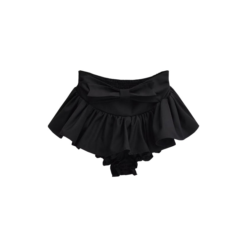 Lita Solid Color Pleated Light High Waist Bow Ribbon Decor Cute Mini Skirt