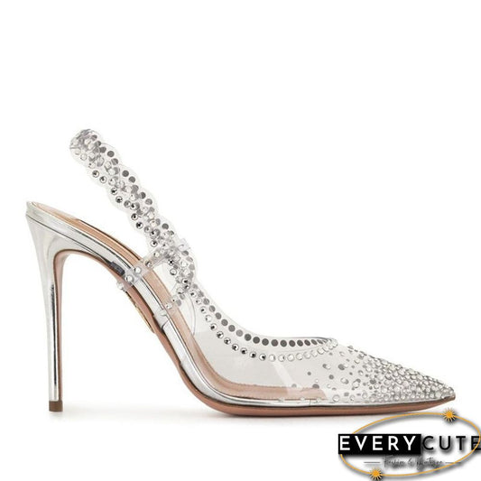 Clear Crystal Rhinestone Pointed Toe Sandals