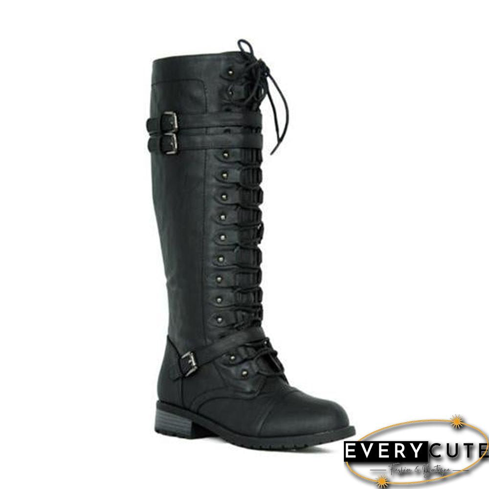 Autumn Winter Vintage Flat Lace Up Mid Calf Boots