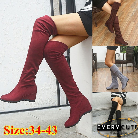 Winter Women Stretch Faux Suede Slim Thigh High Boots Sexy Fashion Over The Knee Boots High Heels