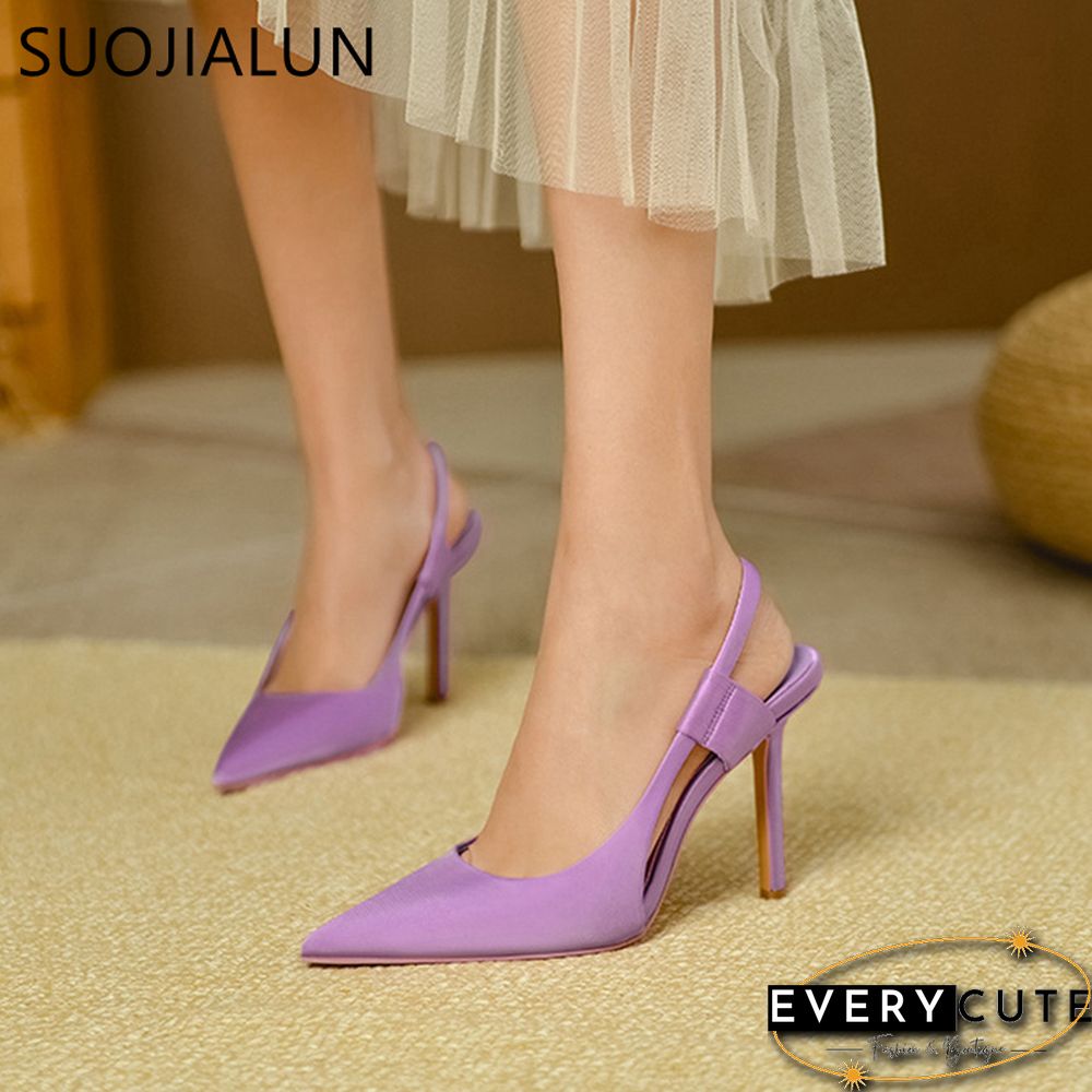 Spring New Brand Women Slingback Sandals Pointed Toe Slip On Thin High Heel Ladies Elegant Pumps Shoes Drss Sanda