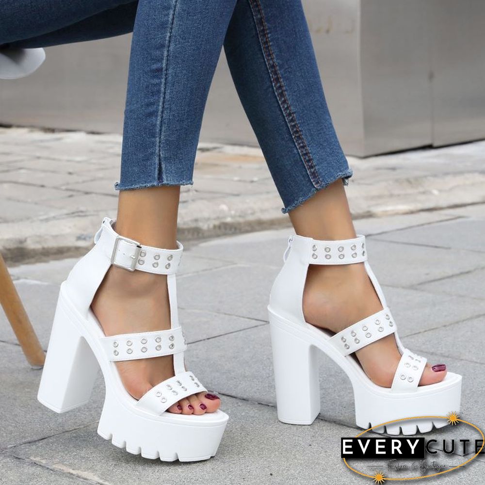 Summer Women Sandals Sexy Waterproof Platform Cross Buckle Non-slip Thick Heel High Heel Sandals Nightclub Stage Shoes