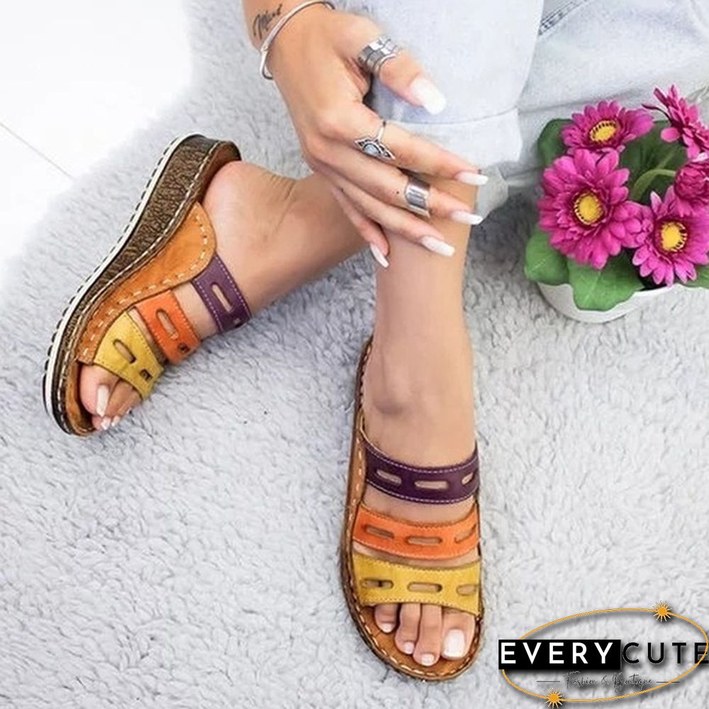 Women Summer Fashion Low Heels Sandals Open Toe Outdoor Slippers Slides Gladiator Wedge Slippers