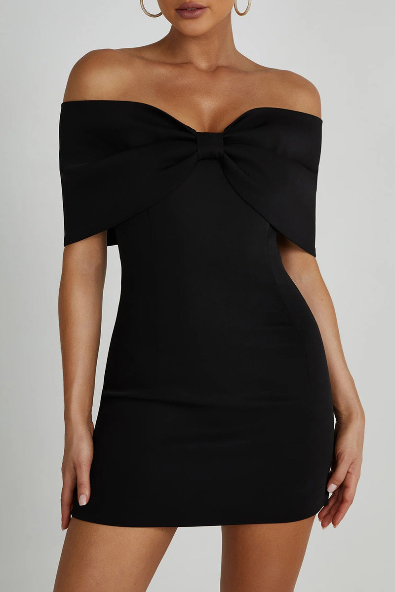 Sexy Solid With Bow Off the Shoulder Wrapped Skirt Dresses