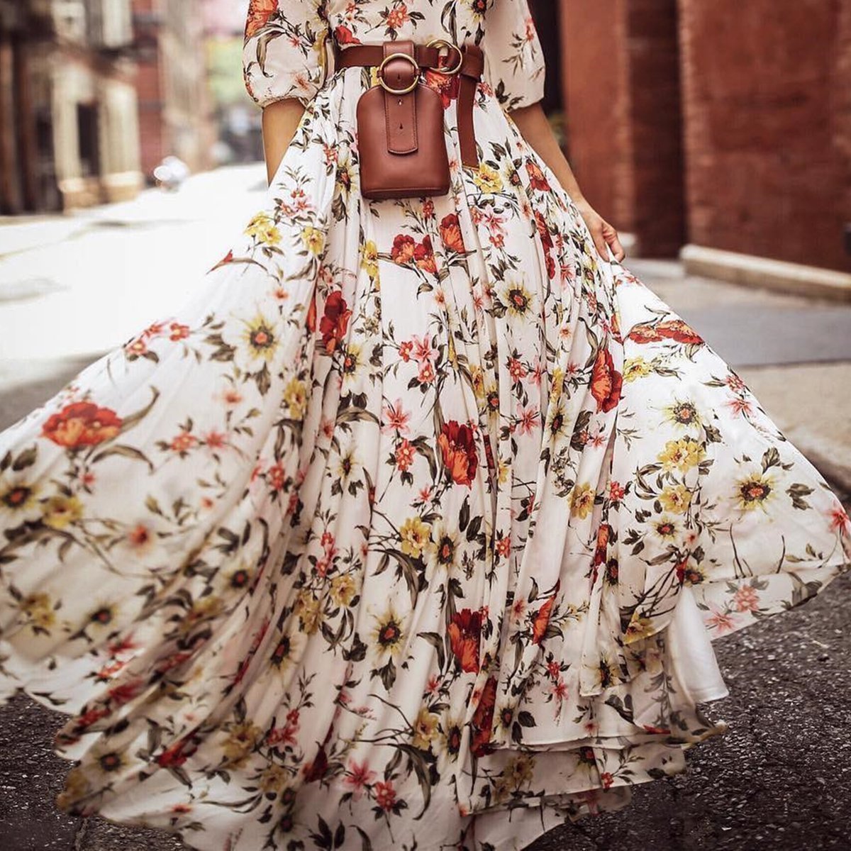 Stylish Elegant Floral Print Half Sleeve Maxi Dresses