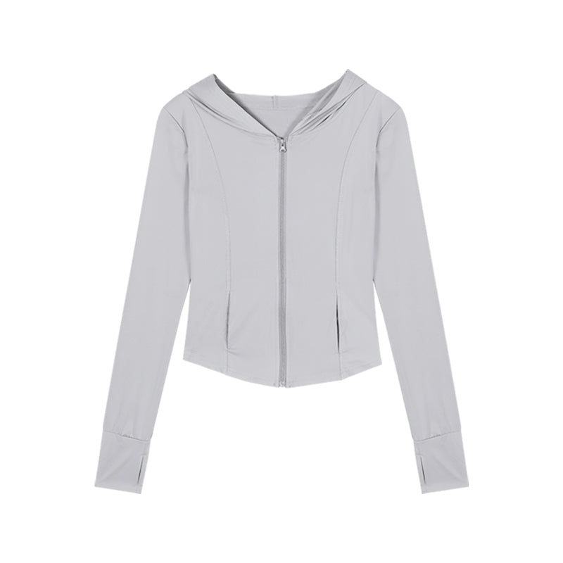 Stacey Solid Color White Long Sleeve Hooded Zip Up Cardigan Sweatshirt