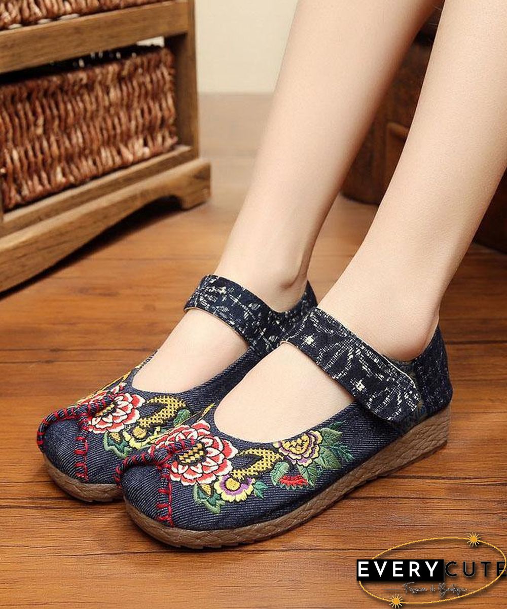 Red Cotton Embroideried Fabric Flat Shoes For Women Splicing Flats