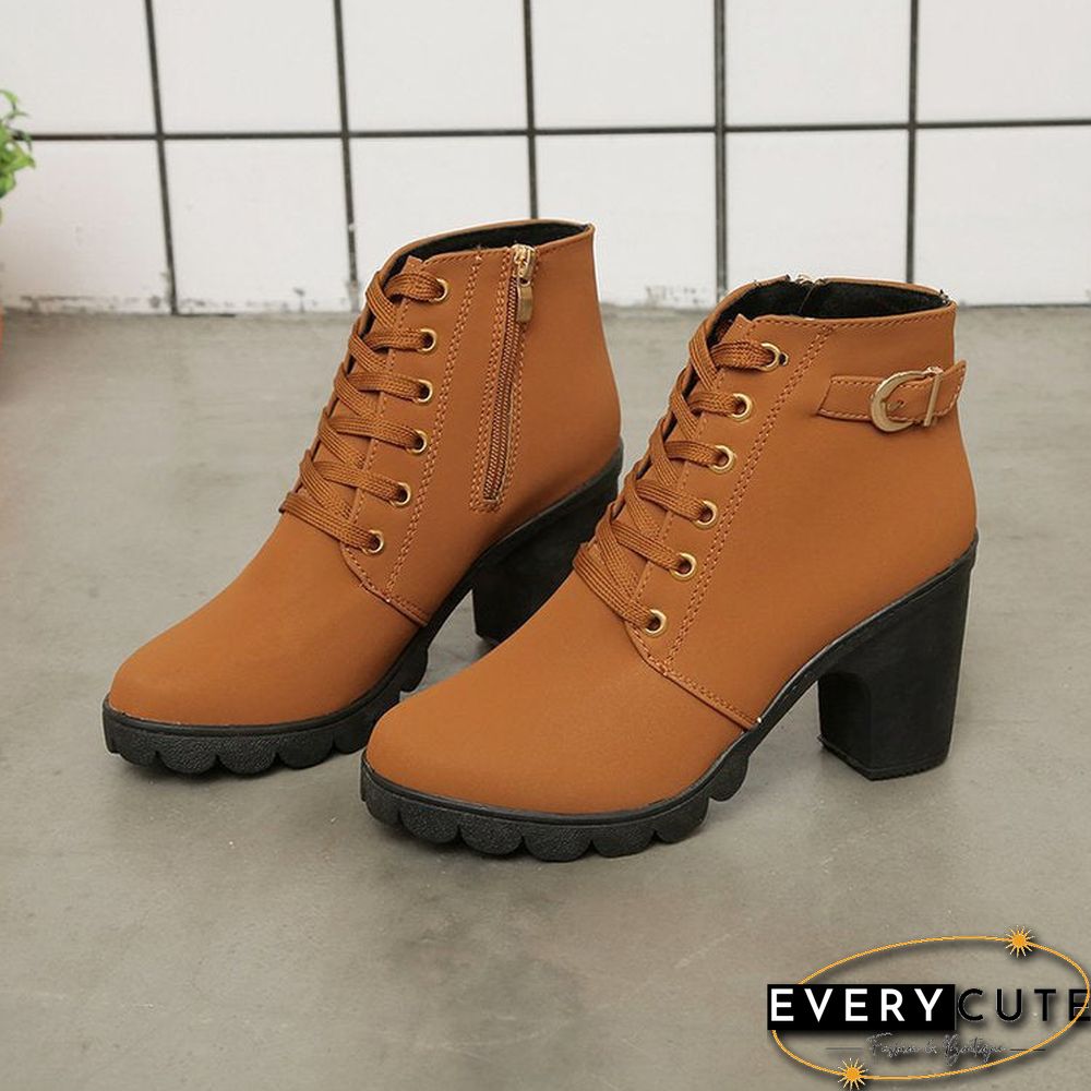 Casual Plain All Season Zipper Breathable Commuting Block Heel Closed Toe PU Boots for Women