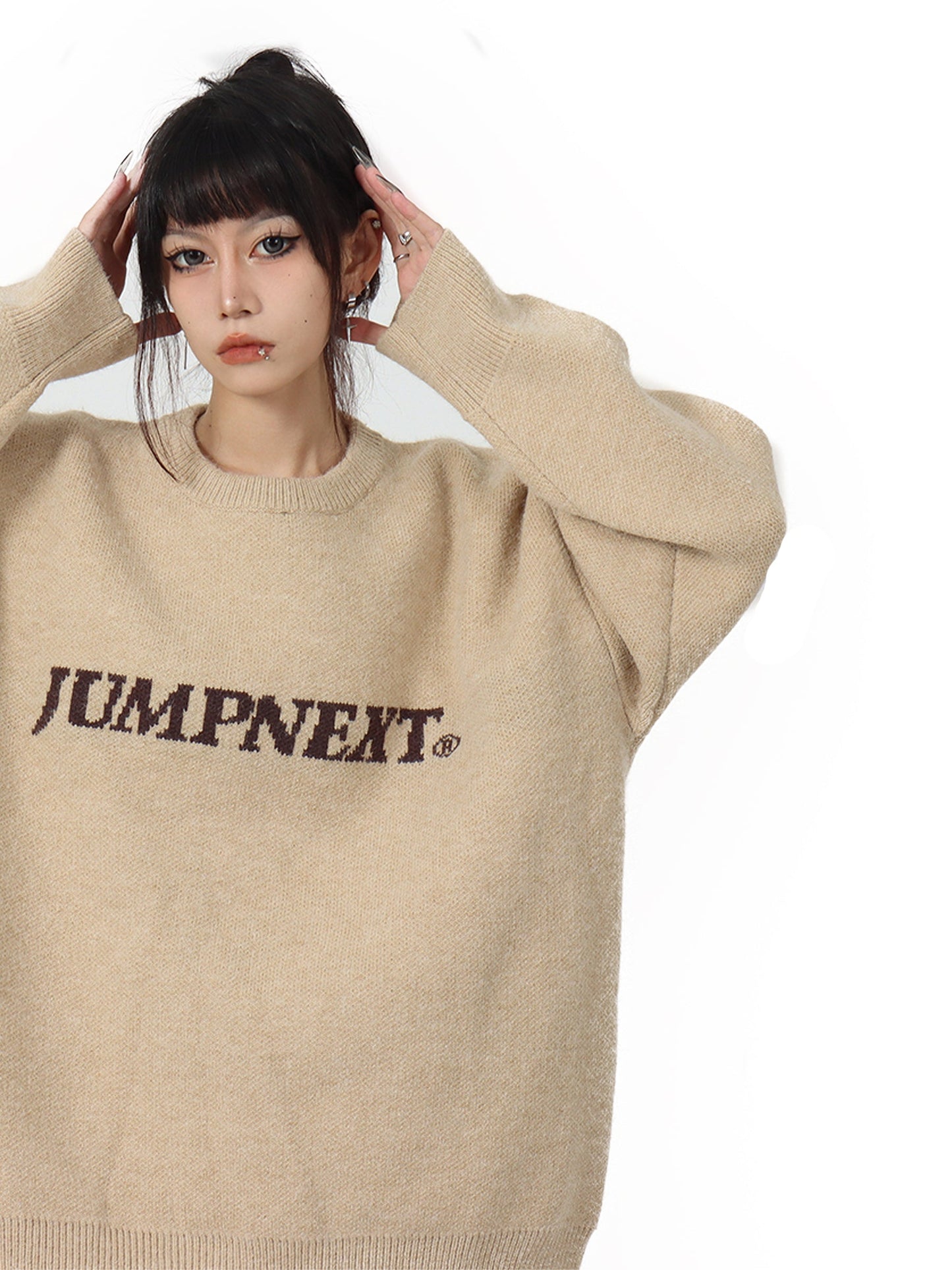 JUMP NEXT Logo Letter Print Loose Casual Long Sleeve Sweater