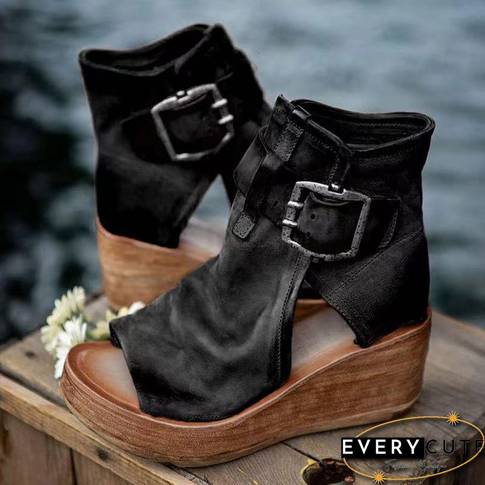 Women Summer Open-Toe Buckle Platform Shoes