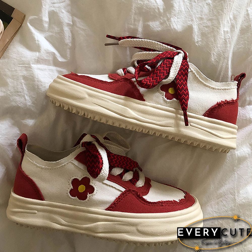 Little Red Flower Colorblock Canvas Shoes