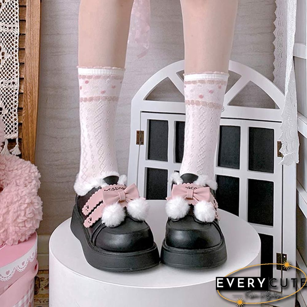 Platform Bow Knot Plush Lolita Mary Janes Shoes