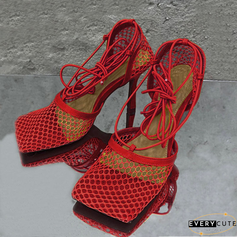 Sexy Bandage Mesh Closed Out Door Shoes