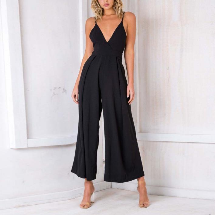 Women's New Sexy Halter Back Belt Jumpsuit