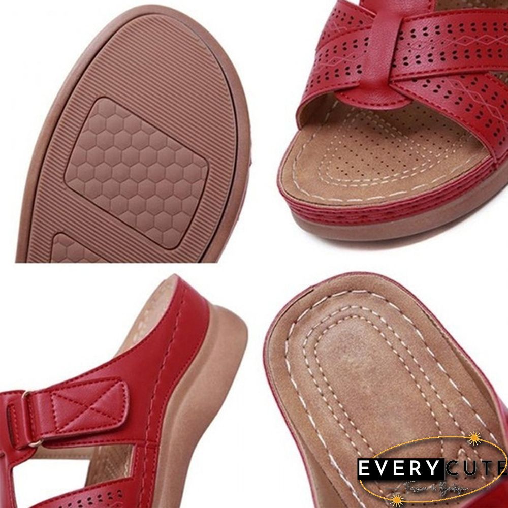 Women Open Toe Sandals Female Buckle Strap Vintage Anti-slip Breathable Slippers